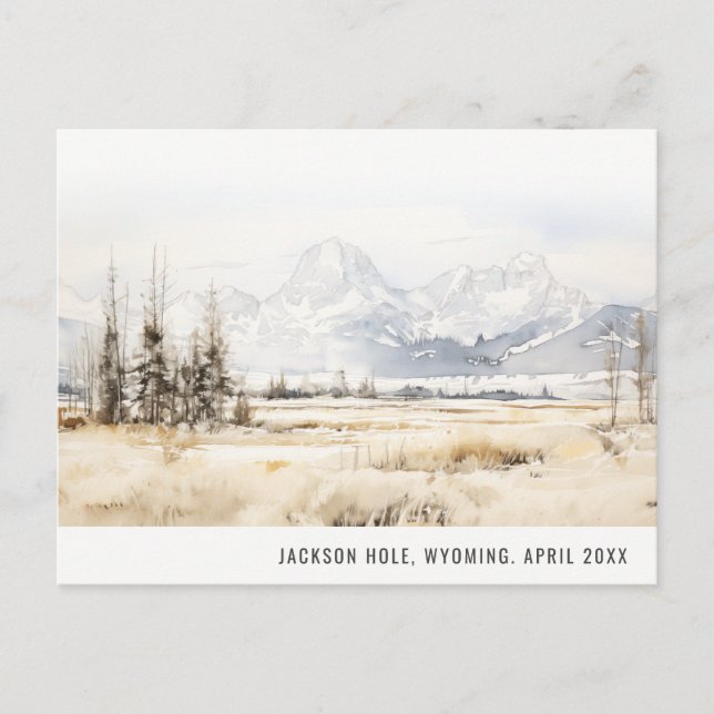 Cartes Pour Fêtes Annuelles Jackson Hole Wyoming Paysage aquarelle Voyage (Devant)
