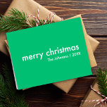 Cartes Pour Fêtes Annuelles Jade Green Noël | Minimal branché dynamique<br><div class="desc">Simple et élégant "joyeux noël" citation carte de voeux avec typographie moderne en blanc sur un arrière - plan vert clair jade dans un style minimaliste scandinave "scandi". La carte peut être facilement personnalisée avec votre propre salutation de vacances, nom de famille et année pour faire une carte de vacances...</div>