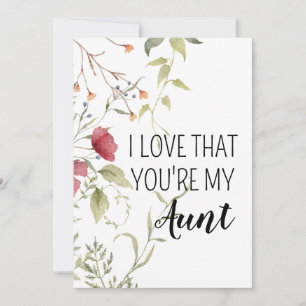 Cartes Pour Fêtes Annuelles J'adore que tu sois ma tante Douce Botanique
