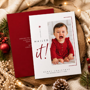 Cartes Pour Fêtes Annuelles J'ai Réussi Rouge Photo Verticale Drôle Bébé Noël