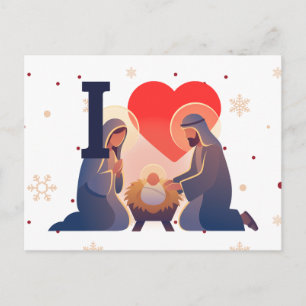 Cartes Pour Fêtes Annuelles J'aime la scène de la Nativité Sainte Nuit Noël Fo