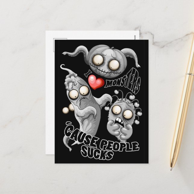 Cartes Pour Fêtes Annuelles J'aime les monstres parce que les gens aiment les  (Devant/Arrière en situation)