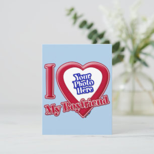 Cartes Pour Fêtes Annuelles J'aime mon petit ami Photo Cœur rouge bleu clair