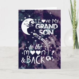 Cartes Pour Fêtes Annuelles J'aime mon petit-fils sur la lune et le dos