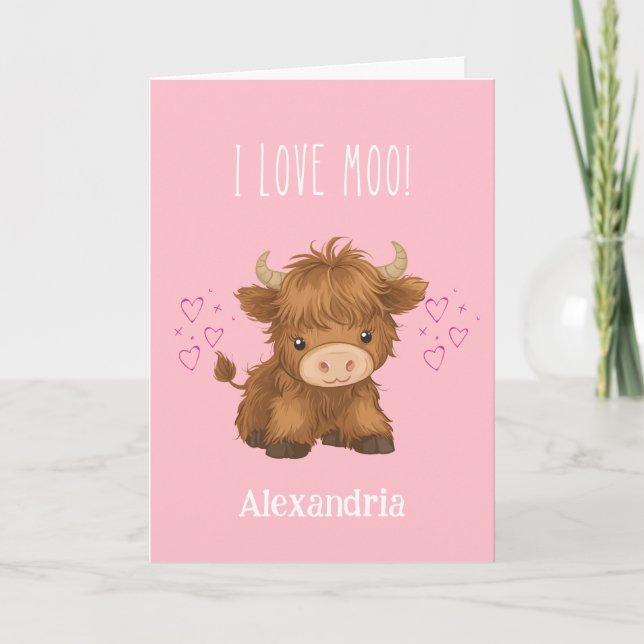 Cartes Pour Fêtes Annuelles J'aime Moo Highland Cow Valentine (Devant)