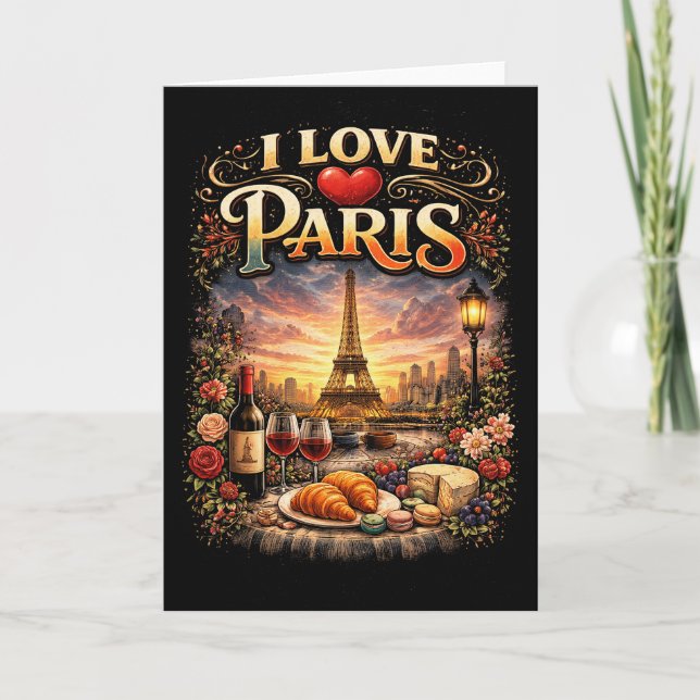 Cartes Pour Fêtes Annuelles J'aime Paris (Devant)