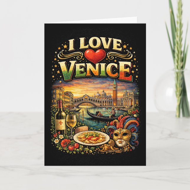 Cartes Pour Fêtes Annuelles J'aime Venise (Devant)