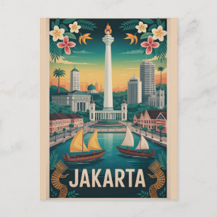 Cartes Pour Fêtes Annuelles Jakarta Indonésie Art de Affiche de Voyage Rétro