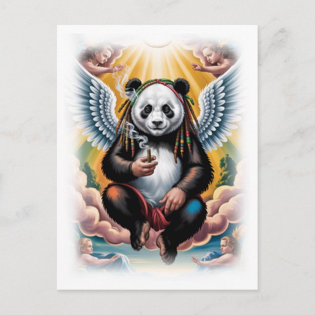 Cartes Pour Fêtes Annuelles Jamaican Panda surrounded by Angels on a White (Devant)