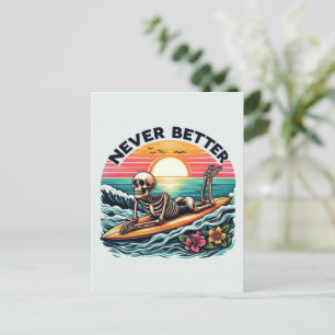 Cartes Pour Fêtes Annuelles Jamais mieux - Skeleton Surfing Sunset Wave Design