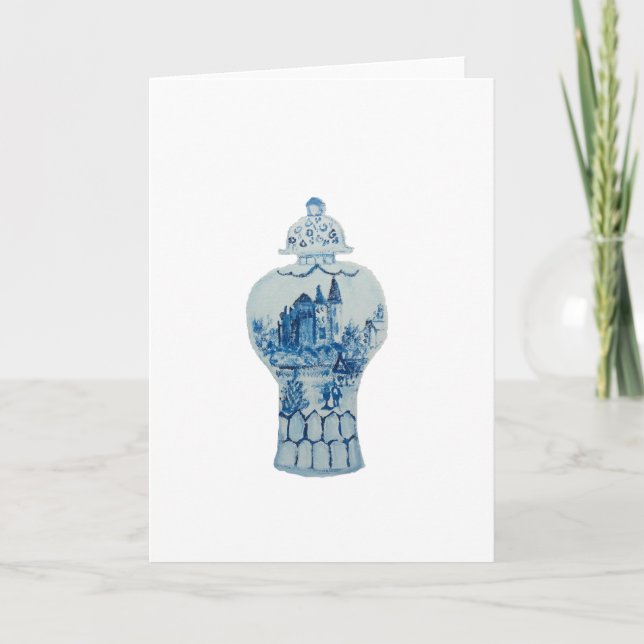 Cartes Pour Fêtes Annuelles Jar de gingembre blanc et bleu peint à la main (Devant)