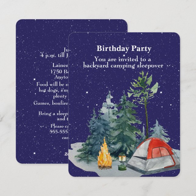Cartes Pour Fêtes Annuelles Jardin Camping Anniversaire Fête Jeune Garçon (Devant / Derrière)