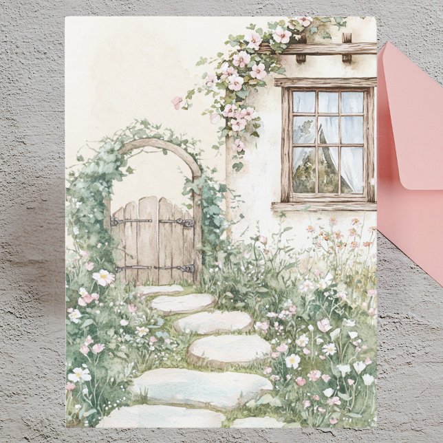 Cartes Pour Fêtes Annuelles Jardin de campagne charmant peint à l'aquarelle (Créateur téléchargé)