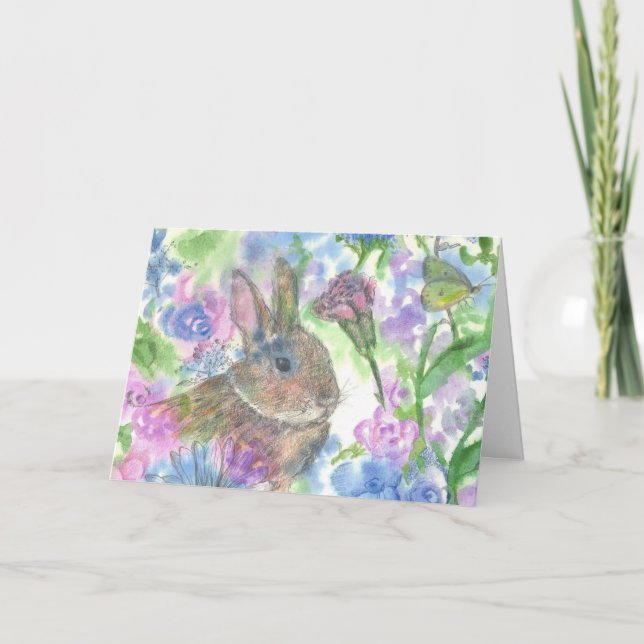 Cartes Pour Fêtes Annuelles Jardin de fleurs de lapin Joyeux Pâques (Devant)