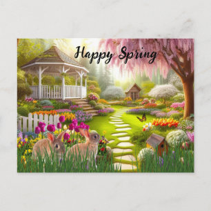 Cartes Pour Fêtes Annuelles Jardin de fleurs de paysage printanier heureux