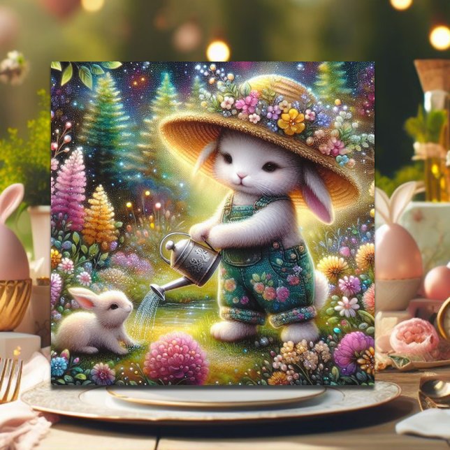 Cartes Pour Fêtes Annuelles Jardin de lapin couleur Whimsical Pâques (Créateur téléchargé)