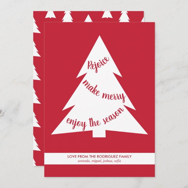Cartes Pour Fêtes Annuelles Jardin de Noël moderne rouge et blanc Script (Devant / Derrière)