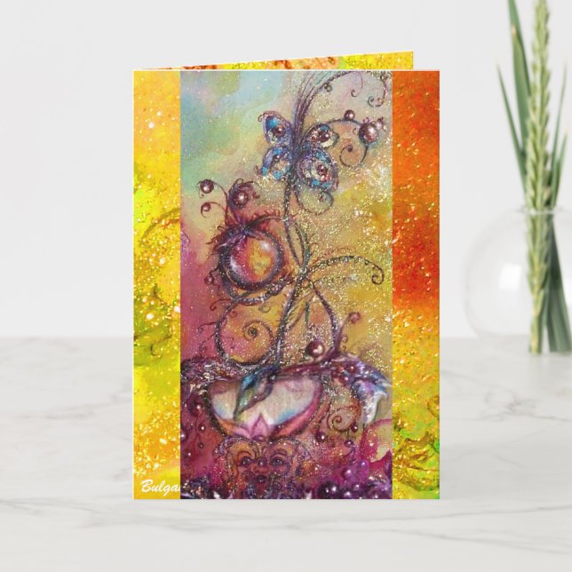 CARTES POUR FÊTES ANNUELLES JARDIN DES OMBRES PERDUES - BETTERFLY JAUNE PLANTE (Devant)