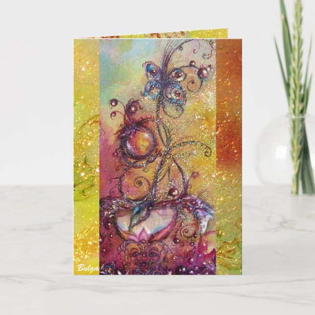 CARTES POUR FÊTES ANNUELLES JARDIN DES OMBRES PERDUES - BETTERFLY JAUNE PLANTE (Devant)