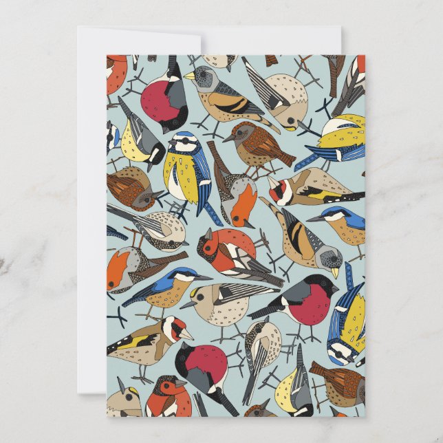 Cartes Pour Fêtes Annuelles jardin d'hiver oiseaux céladon bleu (Devant)