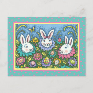 CARTES POUR FÊTES ANNUELLES JARDIN D'OEUFS DE PÂQUES BLANCS, FLEURS DE RABBIT