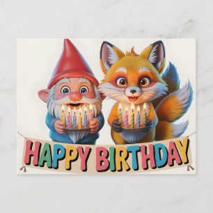 Cartes Pour Fêtes Annuelles Jardin souriant Gnome et anniversaire de Renardeau