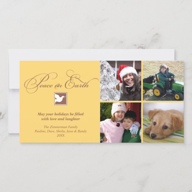 Cartes Pour Fêtes Annuelles Jaune brune colombe paix sur terre voeux de vacanc (Devant)
