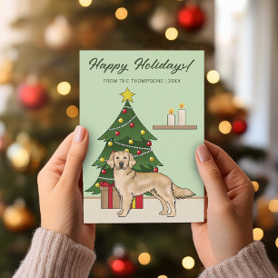 Cartes Pour Fêtes Annuelles Jaune Golden Retriever Noël Joyeux vacances