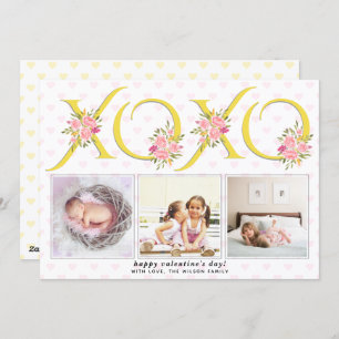 Cartes Pour Fêtes Annuelles Jaune, gris XOXO rose roses photo Valentines Day