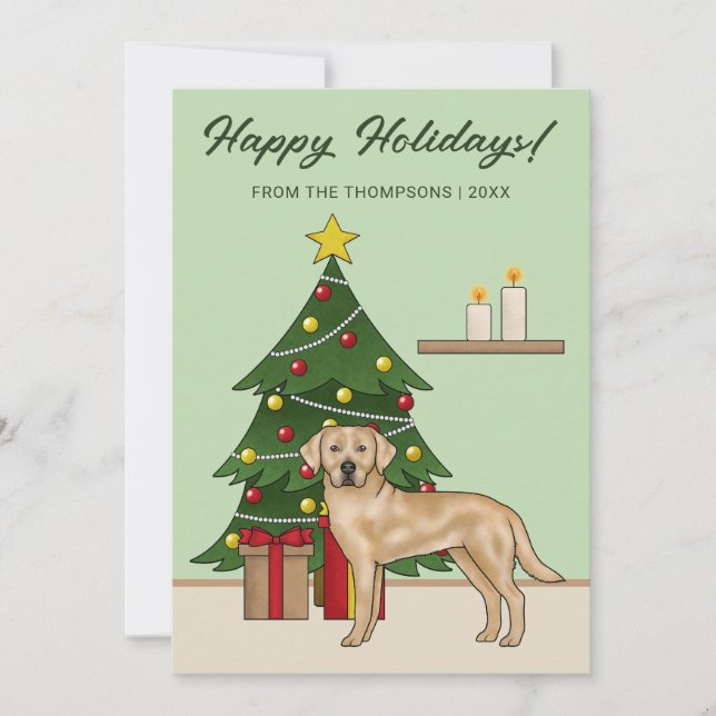 Cartes Pour Fêtes Annuelles Jaune Labrador Retriever Green Festive Noël (Devant)