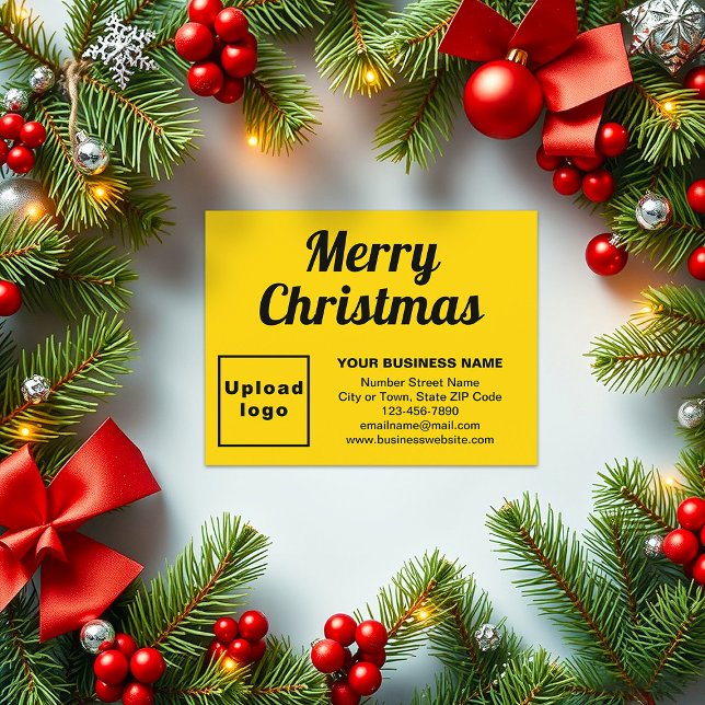 Cartes Pour Fêtes Annuelles Jaune | Noël | Business | Petit plat (Business brand on yellow flat holiday card for Christmas)