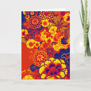 Cartes Pour Fêtes Annuelles JAUNE ORANGE FLEURS Peony, Floral japonais Rose