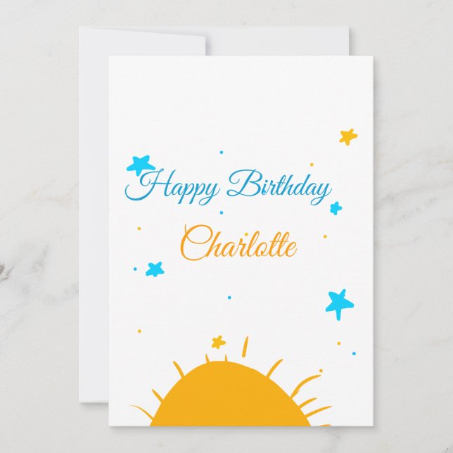 Cartes Pour Fêtes Annuelles Jaune soleil bleu étoiles heureux anniversaire ajo (Devant)
