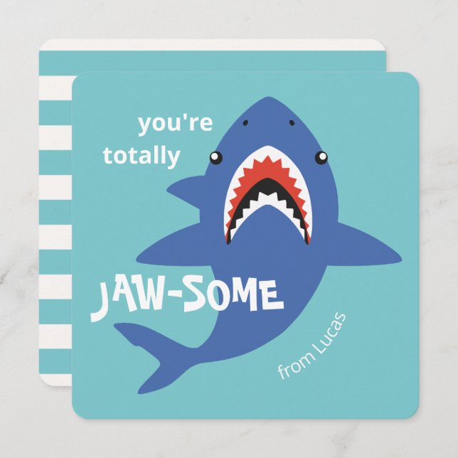 Cartes Pour Fêtes Annuelles Jaw-some shark classroom valentines day card (Devant / Derrière)