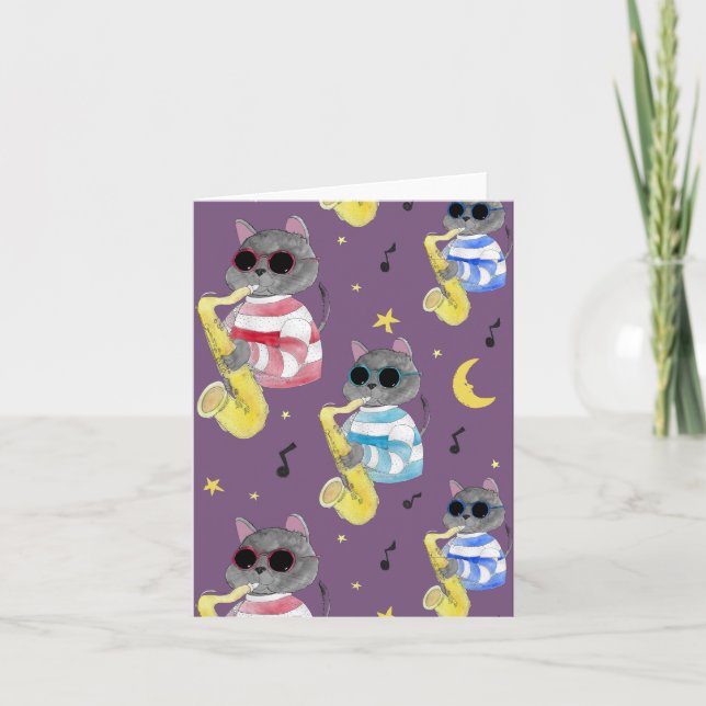 Cartes Pour Fêtes Annuelles Jazz Cat (Devant)