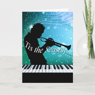 Cartes Pour Fêtes Annuelles Jazz Horn Player This Season Bleu sarcelle