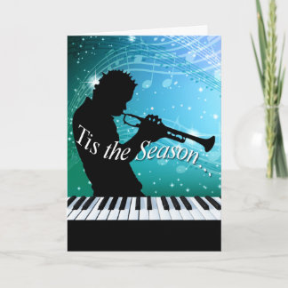 Cartes Pour Fêtes Annuelles Jazz Horn Player This Season | Bleu sarcelle