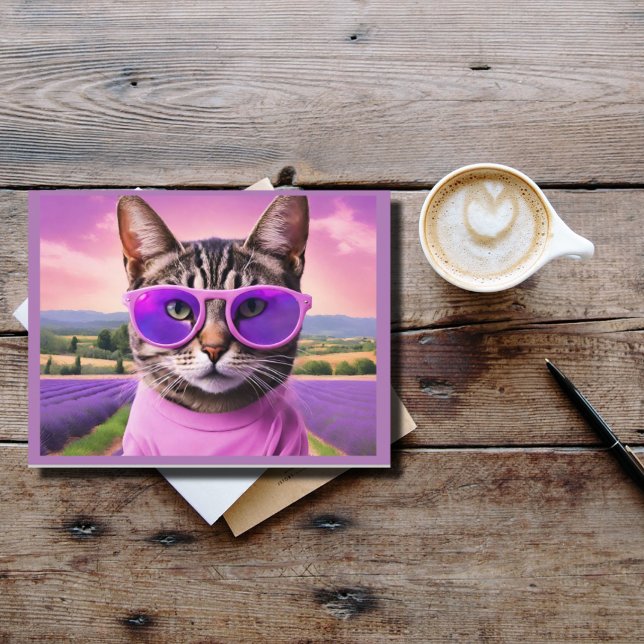 Cartes Pour Fêtes Annuelles Jazzy kitty - champ lavande (Créateur téléchargé)