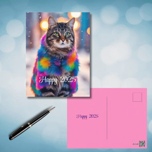 Cartes Pour Fêtes Annuelles Jazzy Kitty en manteau de fourrure - Joyeux 2025