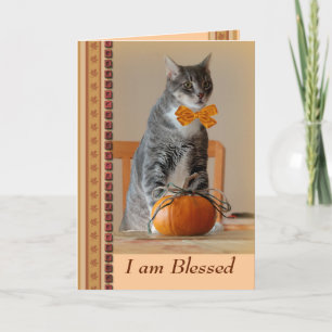 Cartes Pour Fêtes Annuelles Je suis béni Thanksgiving Greeting Card with Cat