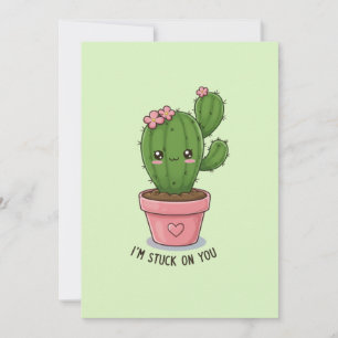 Cartes Pour Fêtes Annuelles Je suis coincé sur toi : Cactus mignon pour la Sai