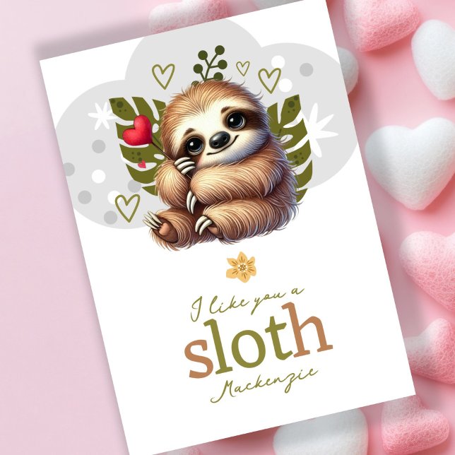 Cartes Pour Fêtes Annuelles Je t'aime bien une valentines personnalisée (I like you a sloth personalized Valentines Holiday Card by Ricaso. Like you a lot cute sloth cards)