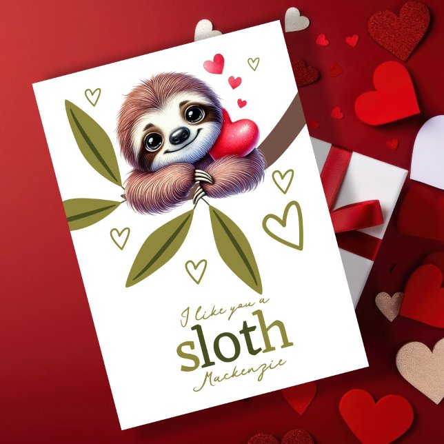Cartes Pour Fêtes Annuelles Je t'aime bien une valentines personnalisée (I like you a sloth personalized Valentines Holiday Card by Ricaso. I love you a lot cute sloth card)