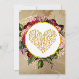 Cartes Pour Fêtes Annuelles Je t'aime cœur doré orné fantaisie