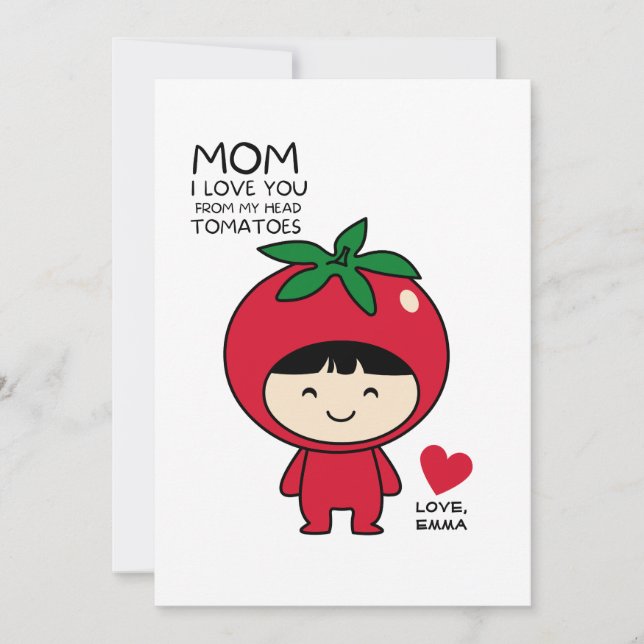 CARTES POUR FÊTES ANNUELLES JE T'AIME DE MA TÊTE TOMATES (Devant)