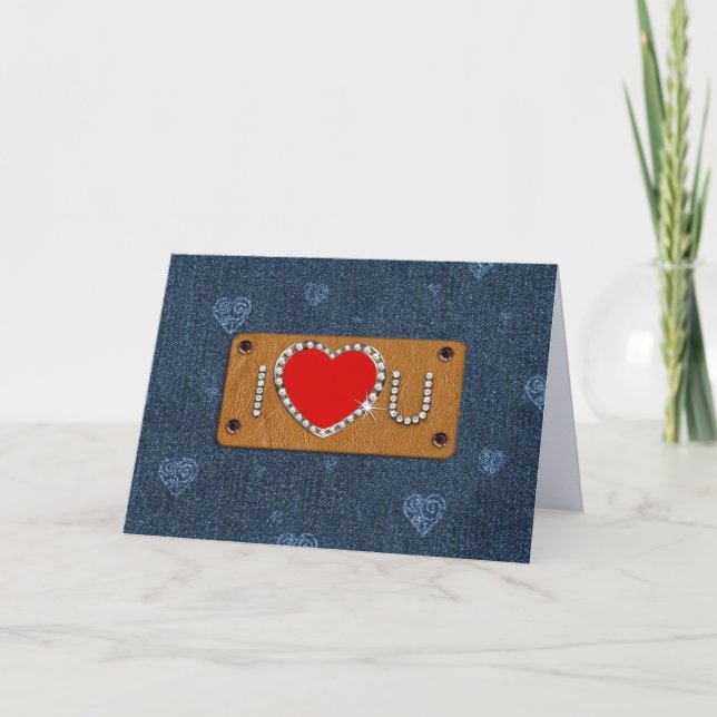 Cartes Pour Fêtes Annuelles Je T'Aime. Denim Motif Saint Valentin (Devant)