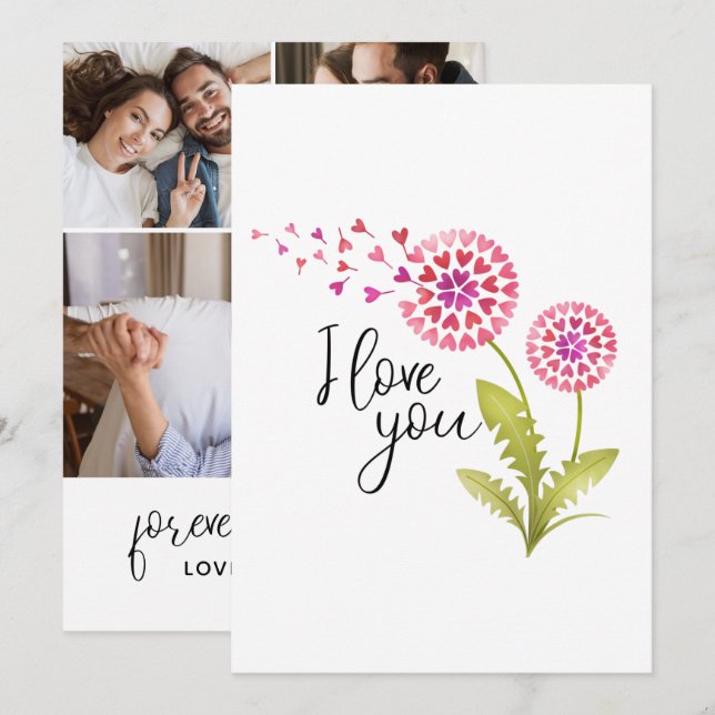 Cartes Pour Fêtes Annuelles Je t'aime fleurs de la Saint-Valentin (Devant / Derrière)