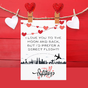 Cartes Pour Fêtes Annuelles Je t'aime jusqu'à la Lune Mais... Drôle de Saint-V