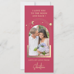 Cartes Pour Fêtes Annuelles Je t'aime jusqu'à la Lune Photo Céleste Magenta Or