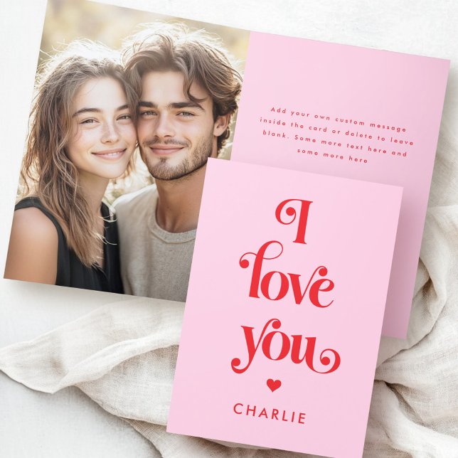 Cartes Pour Fêtes Annuelles Je t'aime la Saint-Valentin rouge rétro (I love you elegant retro red pink Valentine's day Holiday Card)